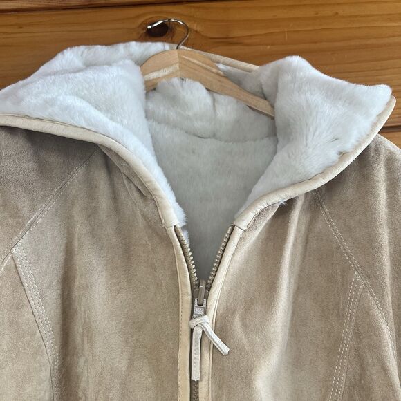 WINLIT New York Leather  Faux Fur Reversible S Hooded Jacket Womens Medium VTG - Picture 2 of 8